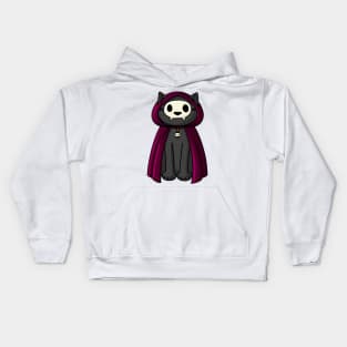 Black cat in robe and skull mask Kids Hoodie